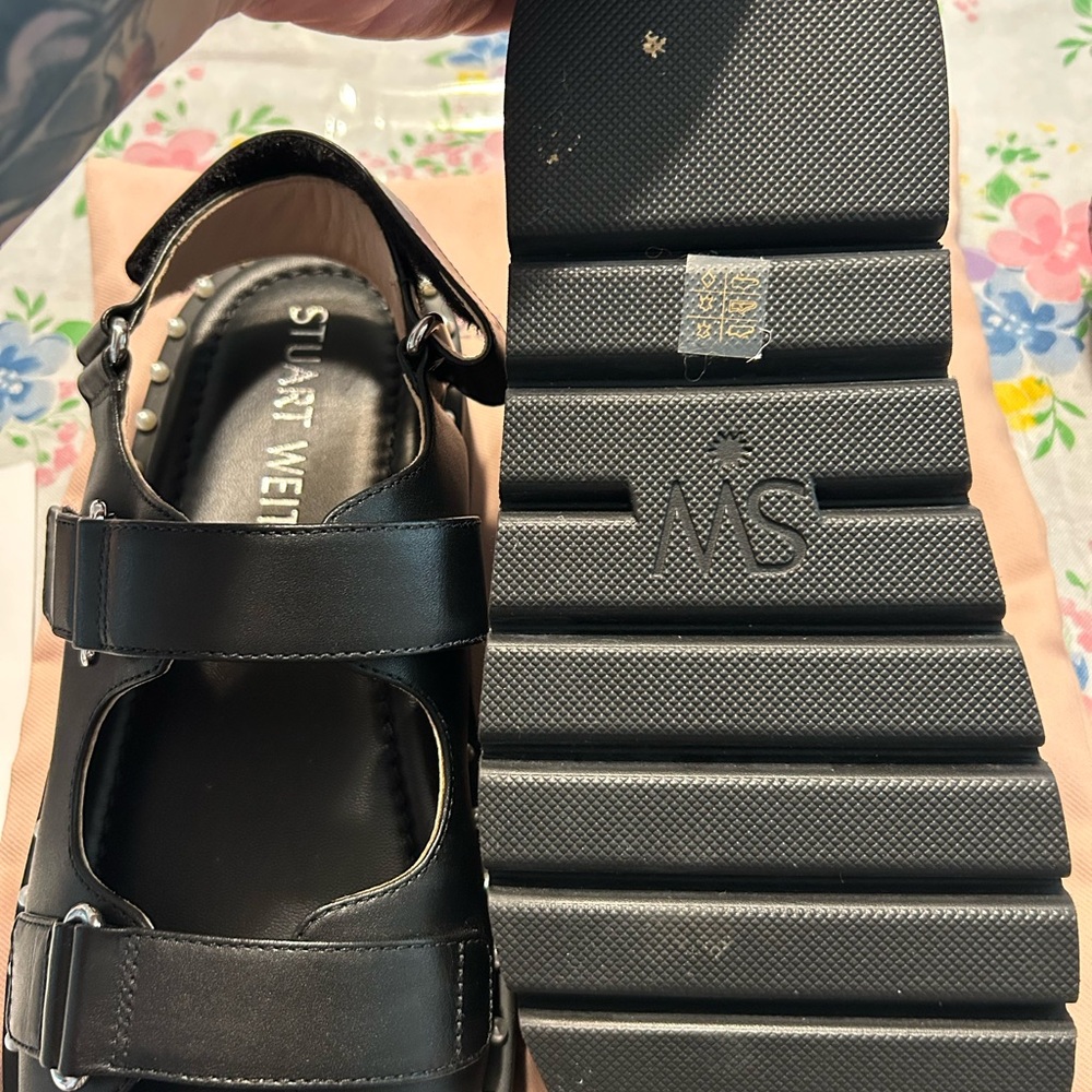 Stuart Weitzman Black Platform Sandals with Studded Detailing - Picture 5 of 5
